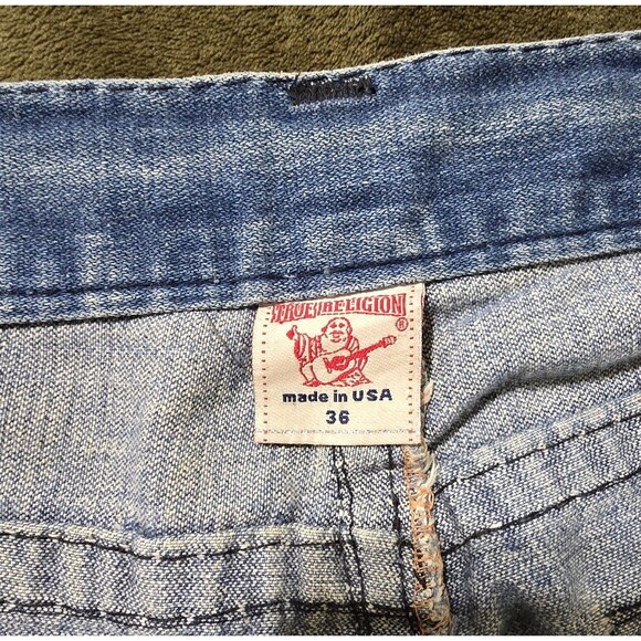 True Religion Shorts Men's 36 Blue Denim Distressed Grunge Biker 5 Pocket - Picture 4 of 4